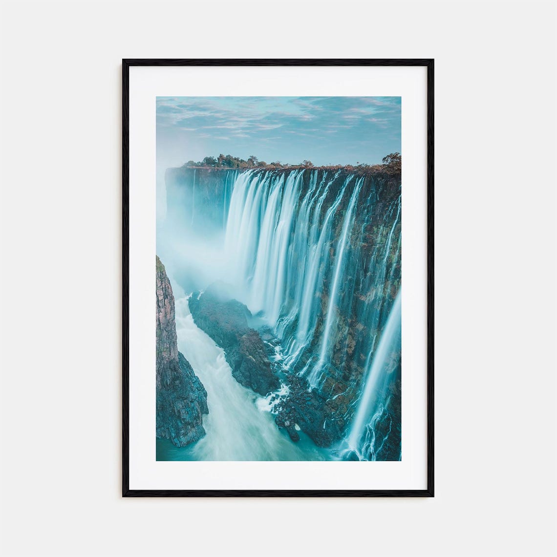 Victoria Falls Zambia Misty Waterfall Cool Blue Tones Photo Poster
