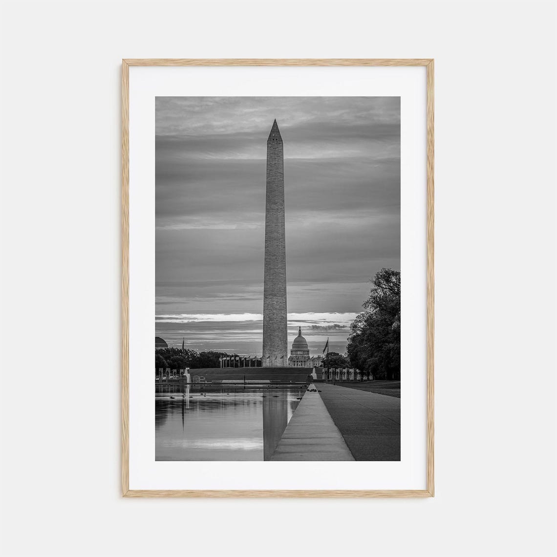 Washington DC Monument Capitol Dome Reflecting Pool Black White Poster