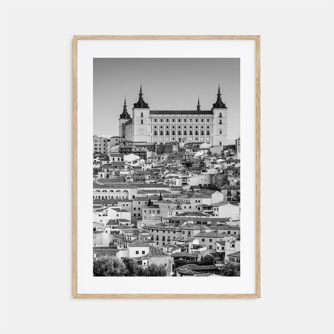 Toledo Spain Alcazar Fortress Old Town Skyline Black White Poster