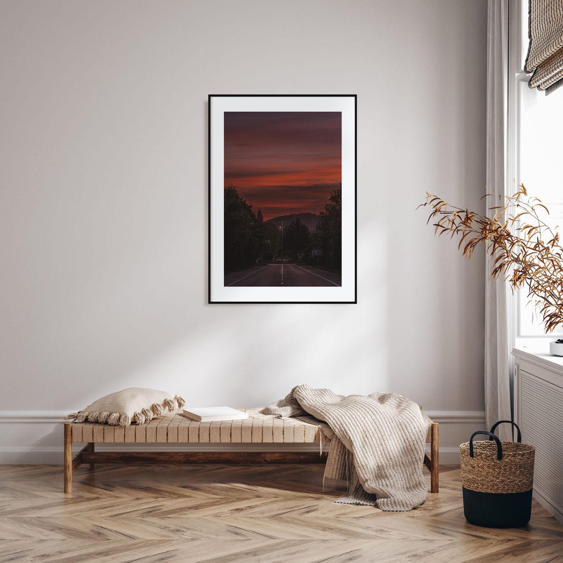 Clemson Empty Country Road Beneath a Burning Red Sunset Sky Poster - Image 2