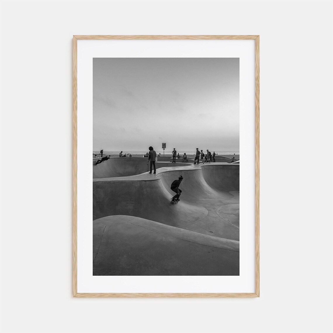 Venice Beach Skatepark Bowl Scene Black And White Photo Poster
