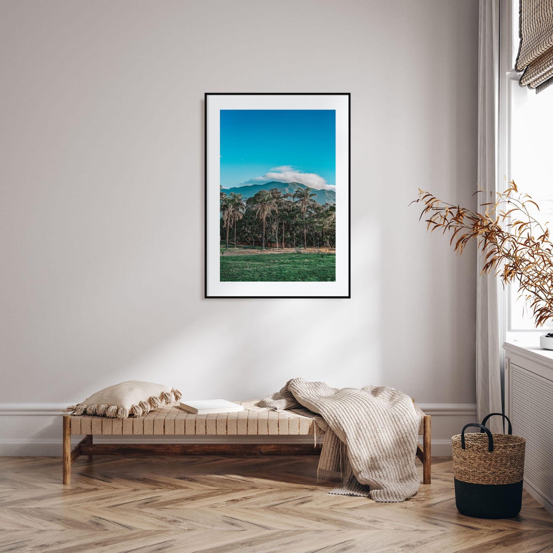 Tropical Palm Trees with Mountain Backdrop Travel Photo Poster - Image 2