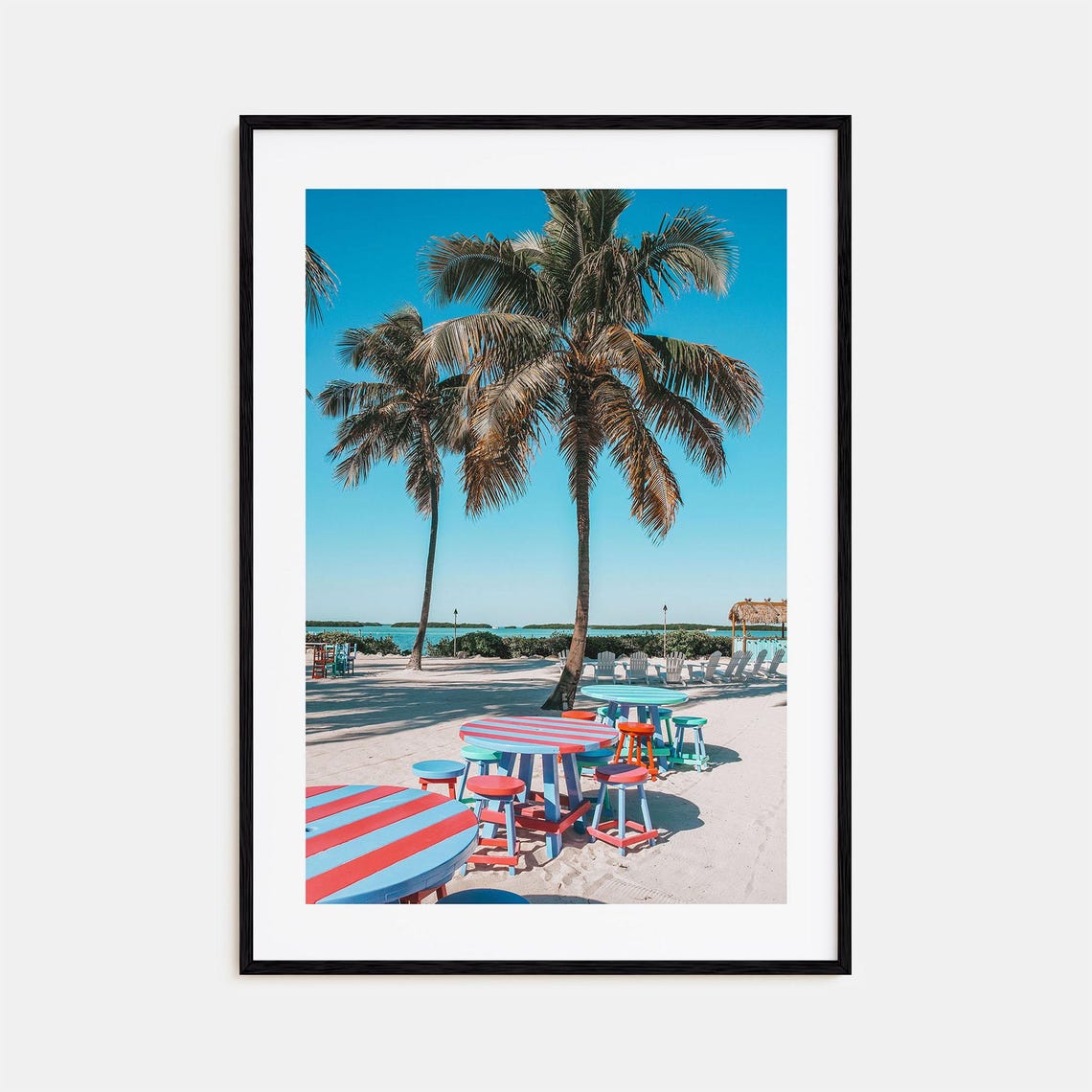 Tropical Beach Picnic Tables Palm Trees Summer Photo Art Print