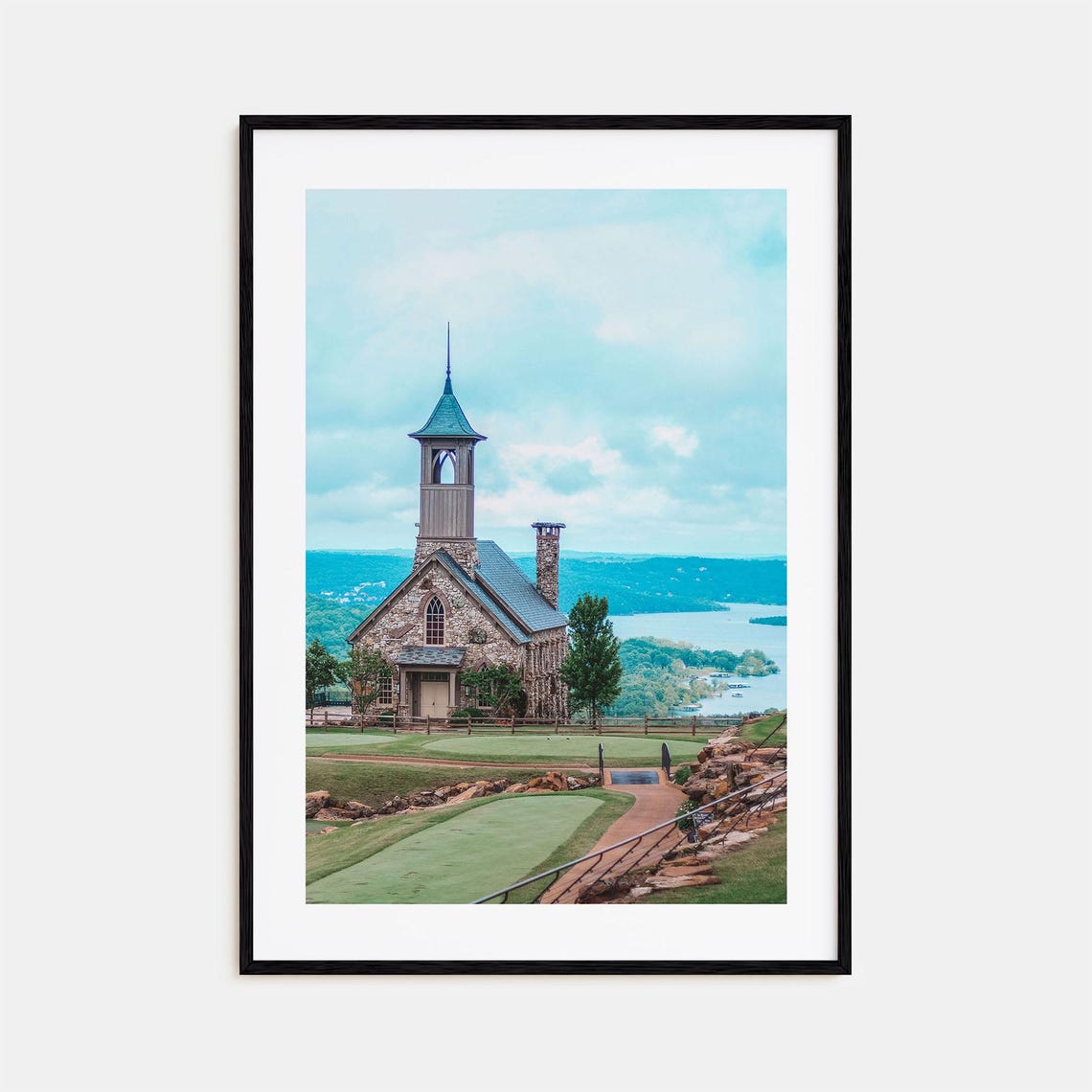 Branson Stone Chapel Lakeside Meadow Colorful Photography Poster