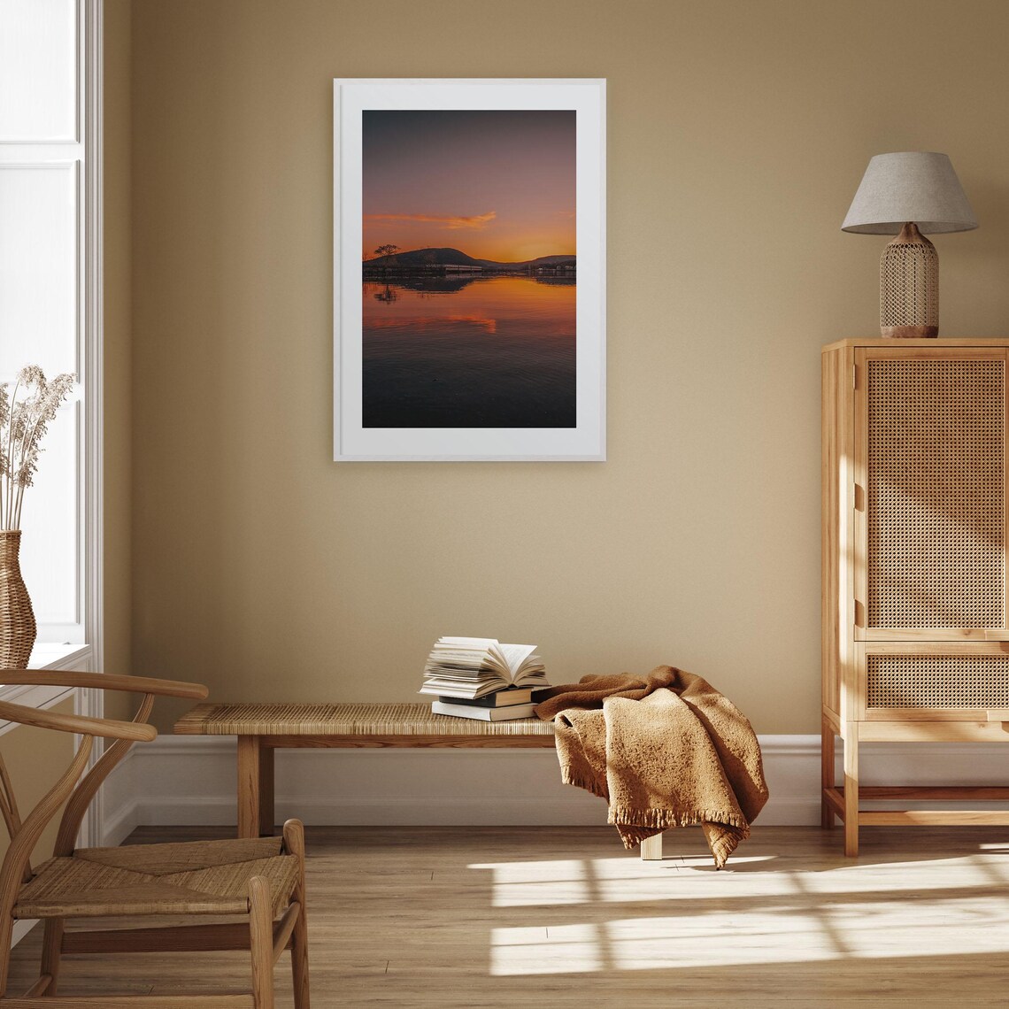 Hudson Valley Orange Sunset Over the Calm River and Hills Print - Image 3