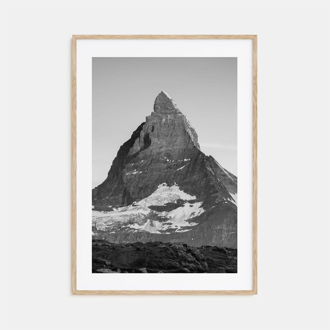 Matterhorn Swiss Alps Iconic Snowy Peak Black and White Poster