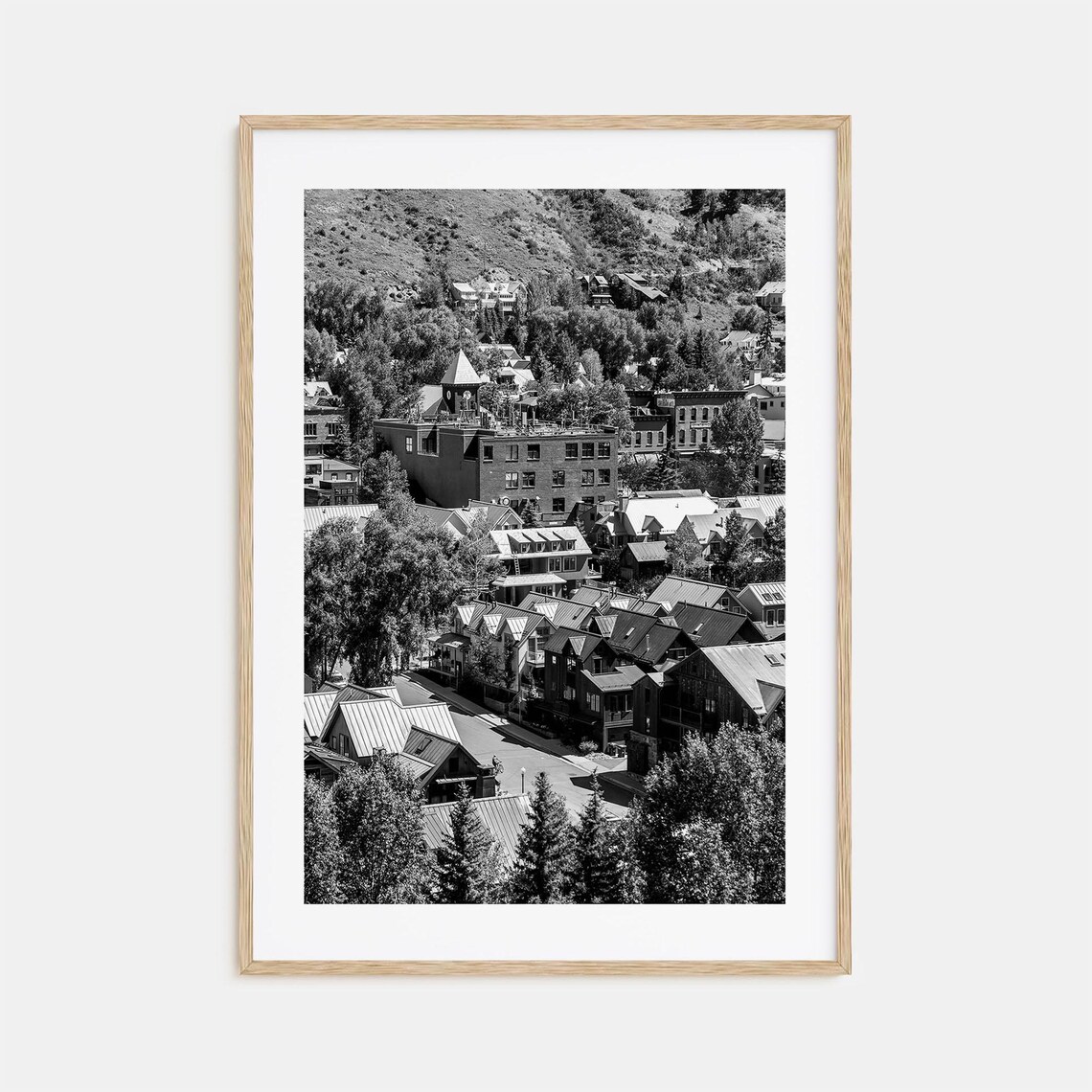 Telluride Colorado Mountain Town Valley Homes Black White Poster