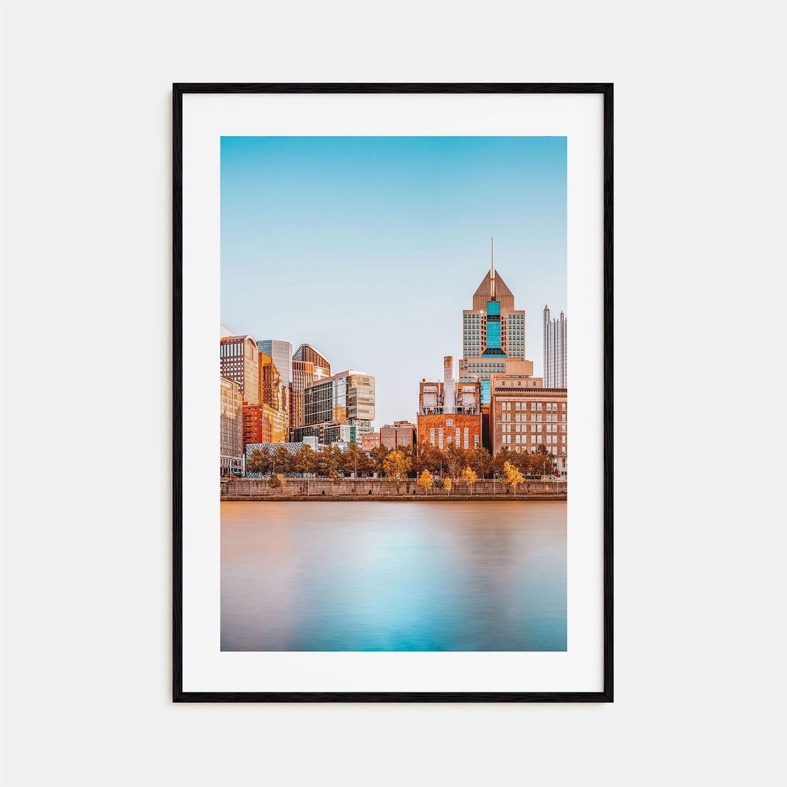 City Skyline Across River Golden Hour Downtown Reflection Print