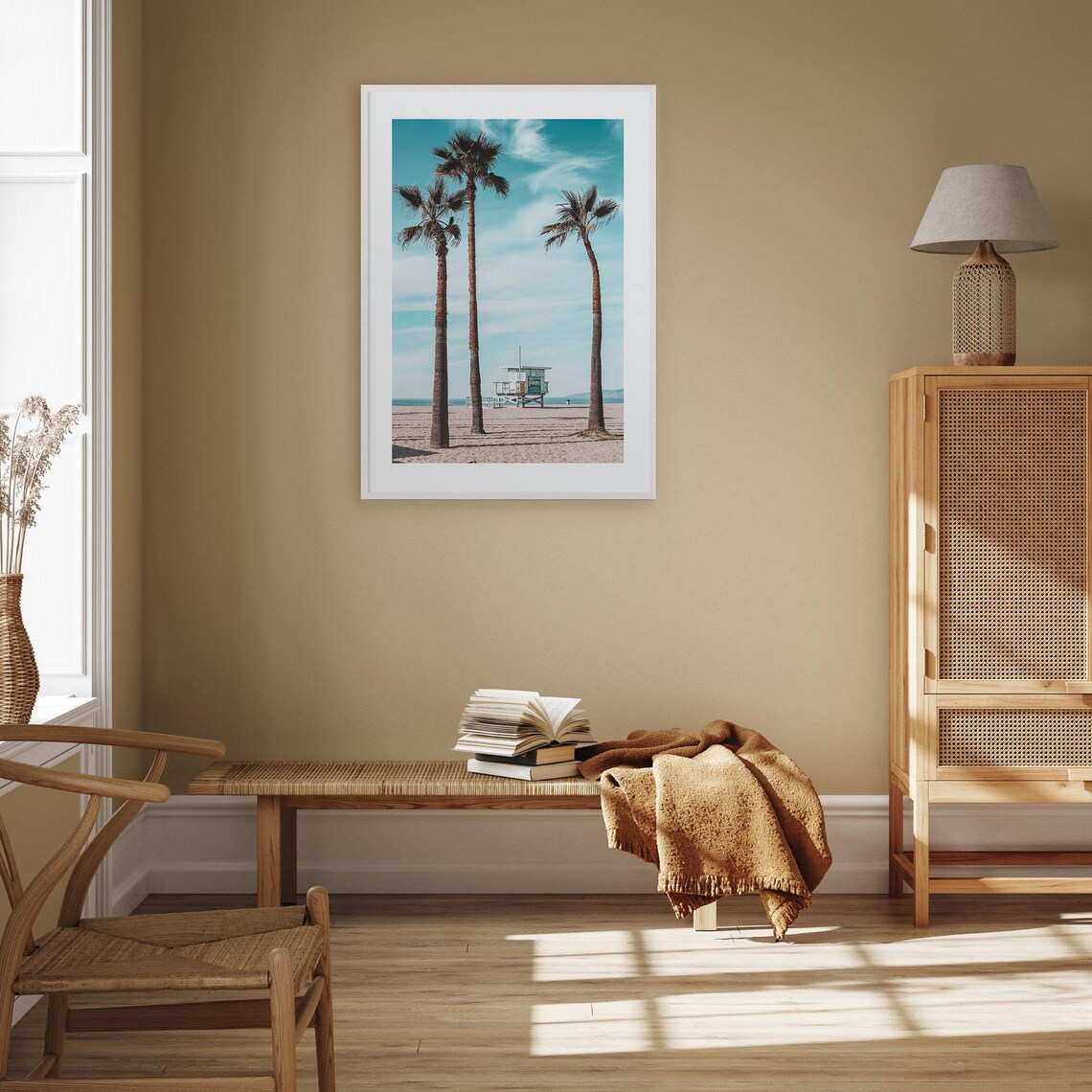 Santa Monica Palm Trees and Lifeguard Tower on Sunny Beach Poster - Image 2