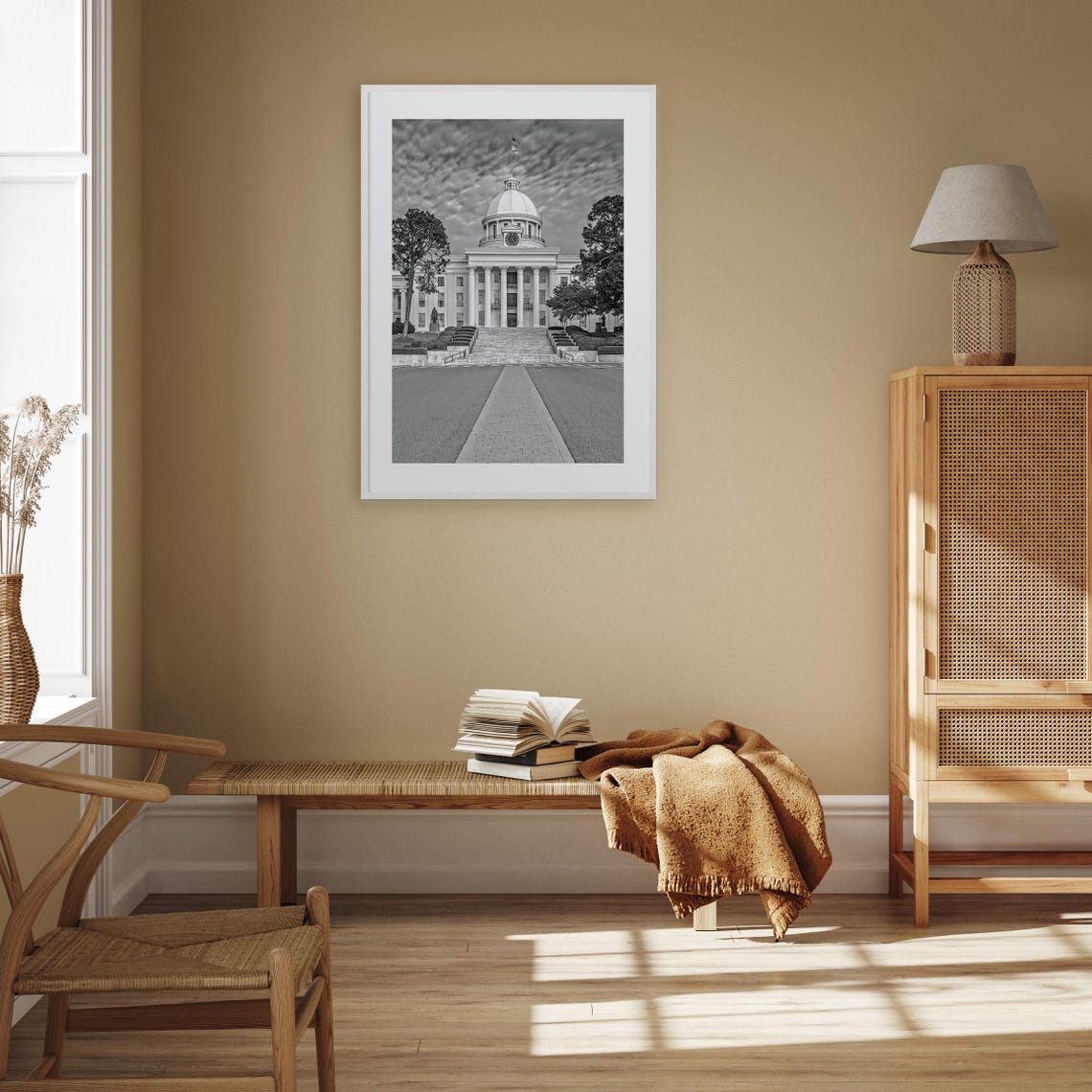 Alabama State Capitol Dome Columns Steps Black And White Photo Poster - Image 3