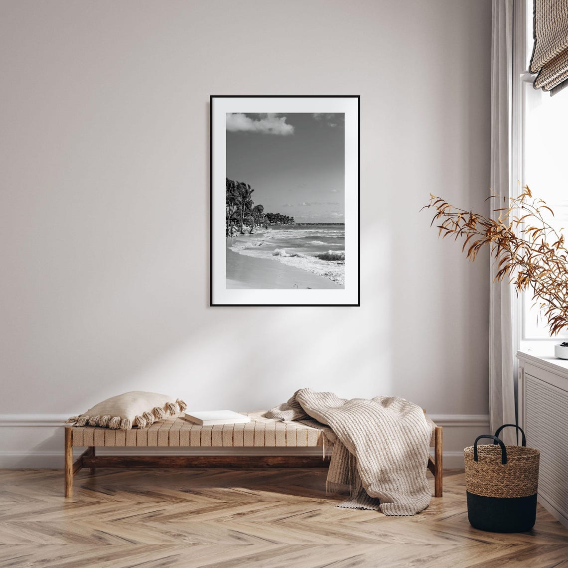 Playa Del Carmen Beach Palms Surf Mexico Caribbean Black White Poster - Image 2