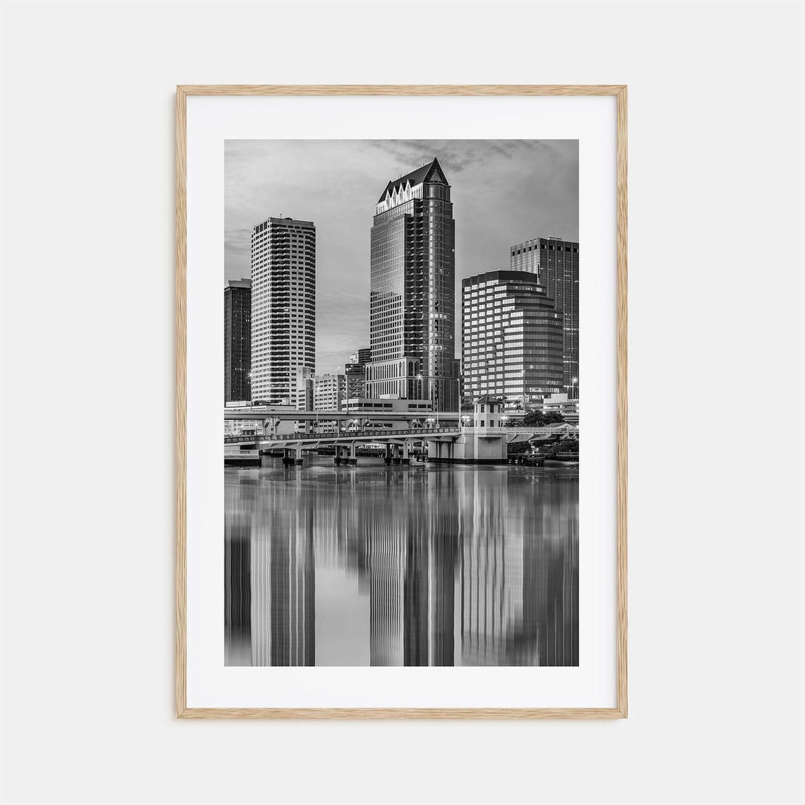 Tampa Florida Skyline Water Reflection Black And White Poster