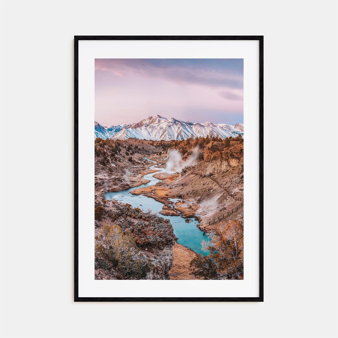 Mammoth Lakes Snowy Peak Turquoise River Valley Steam Vents Poster