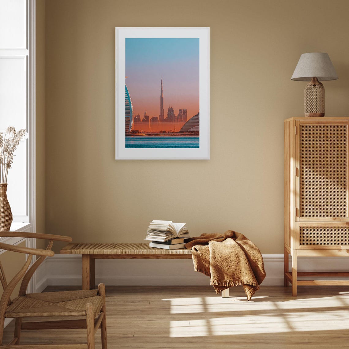 Dubai Skyline Sunset Burj Khalifa Marina Waterfront UAE Poster - Image 2