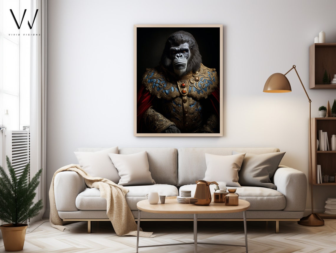 Victorian Gorilla Portrait Royal Armor Red Cape Gothic Art Poster - Image 3