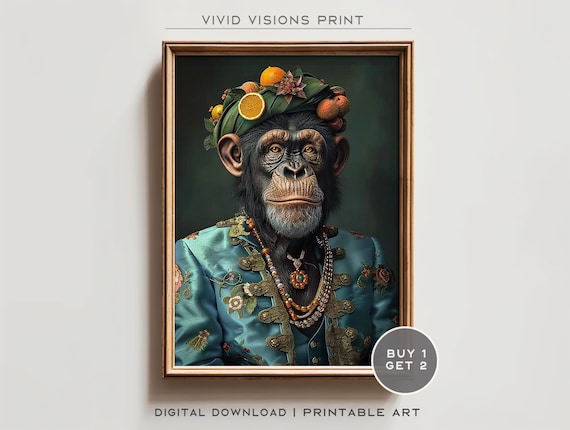 Chimpanzee in Fruit Turban Royal Embroidered Coat Baroque Poster