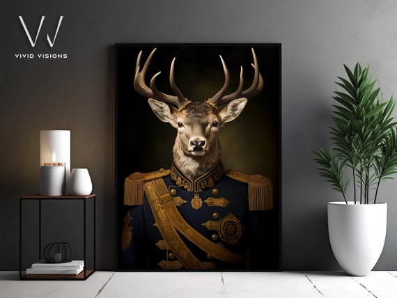 Victorian Stag Deer Portrait Gothic Wall Art Renaissance Painting Vintage Animal Portrait Poster Artwork Unframed Art 1079