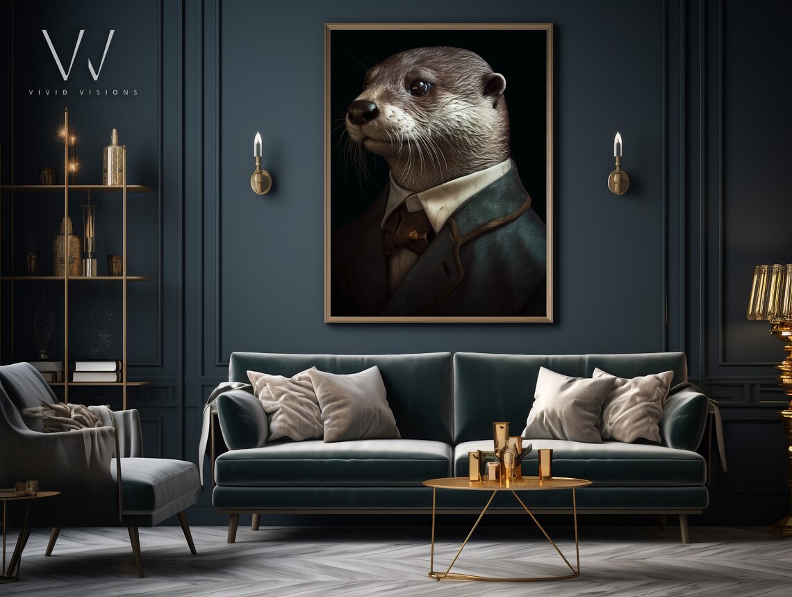 Otter in Green Suit Gentleman Portrait Dapper Animal Style Poster - Image 4