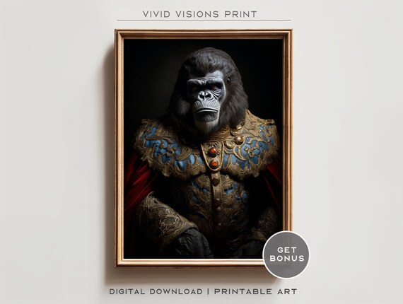 Victorian Gorilla Portrait Royal Armor Red Cape Gothic Art Poster