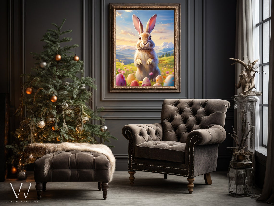 Cream Bunny Easter Eggs Sunset Wildflower Meadow Spring Poster - Image 4
