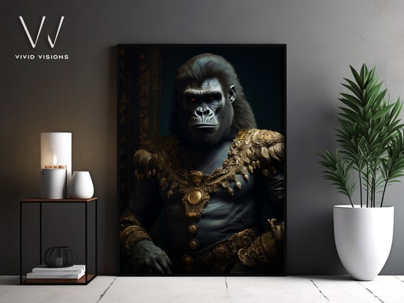 Victorian Gorilla Portrait Gothic Wall Art Renaissance Painting Vintage Animal Portrait Poster Artwork Unframed Art 1241