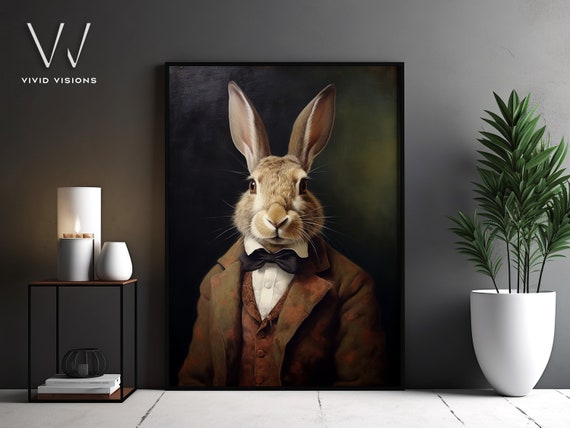 Victorian Hare Portrait Gothic Wall Art Renaissance Painting Vintage Animal Portrait Poster Artwork Unframed Art 997
