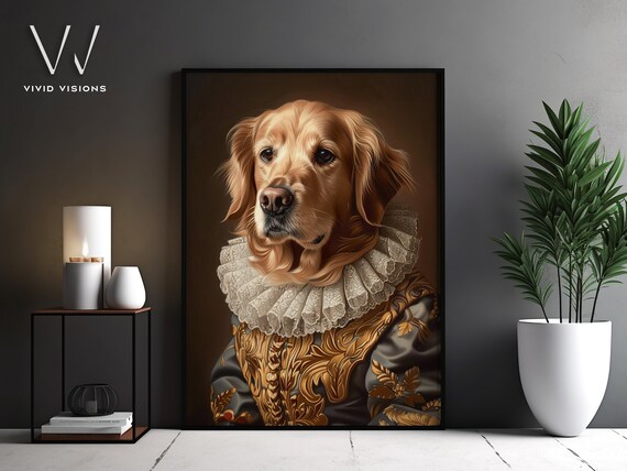 Golden Retriever Royal Portrait Gold Brocade Gown Lace Collar Poster