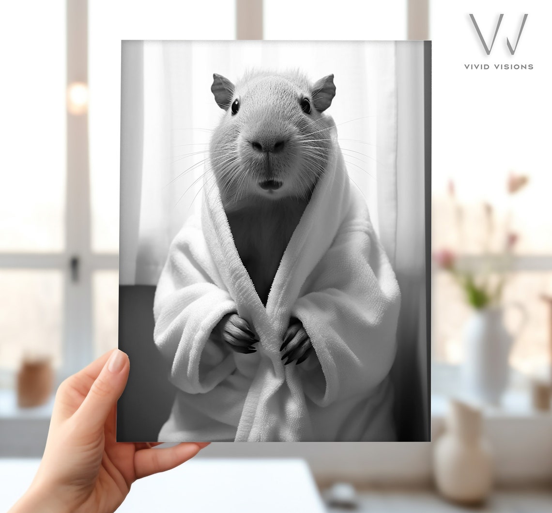 Capybara in a White Bathrobe Funny Animal Bathroom Wall Poster - Image 4