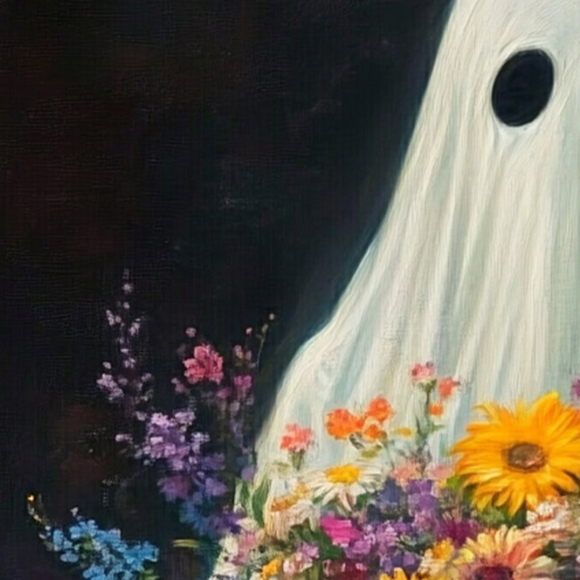 Ghost Holding A Wildflower Bouquet Poster Dark Floral Halloween Art - Image 2