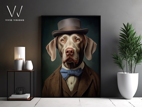 Weimaraner Dog in Top Hat Victorian Gentleman Portrait Poster
