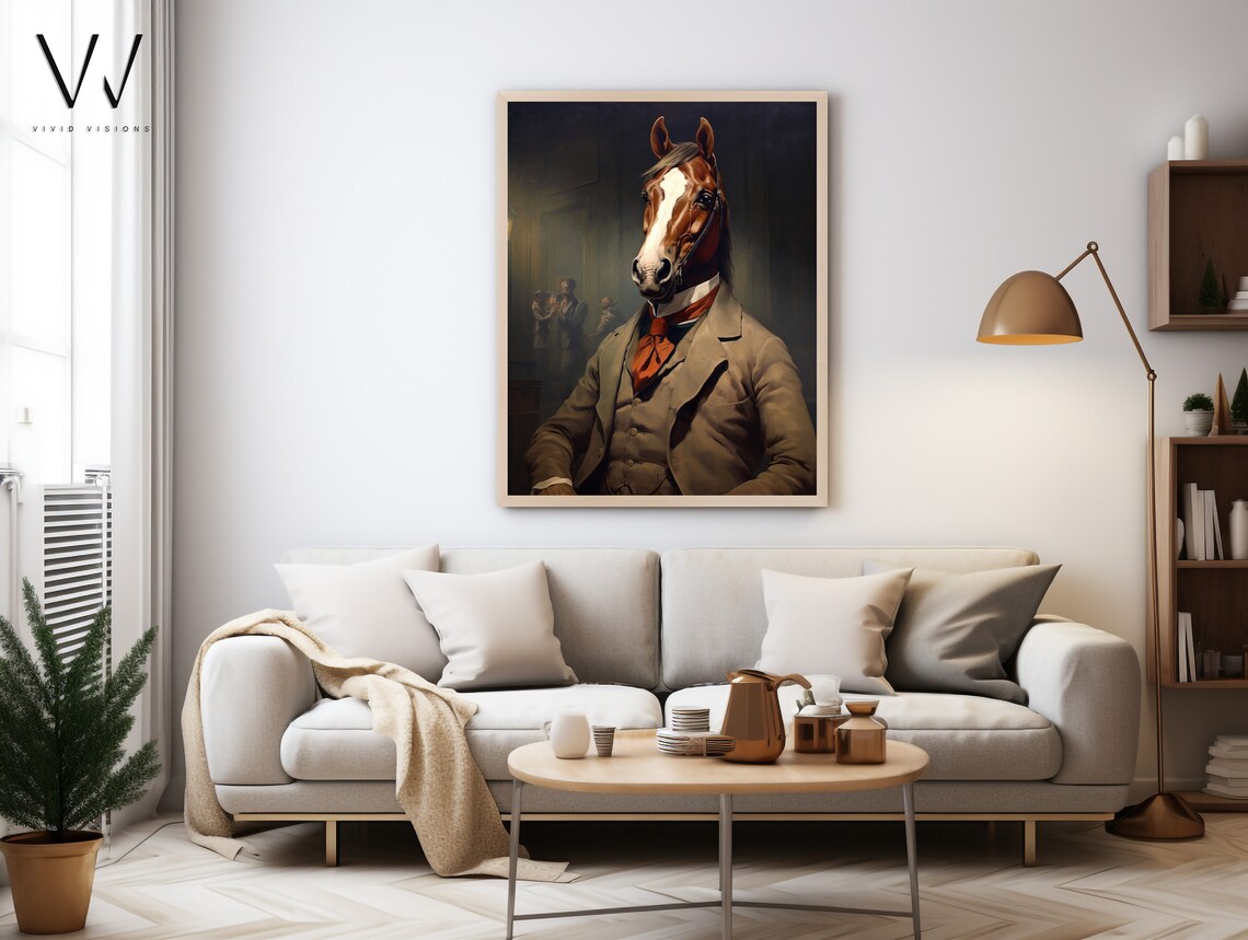Chestnut Horse Gentleman in a Tan Suit with Red Cravat Poster - Image 3