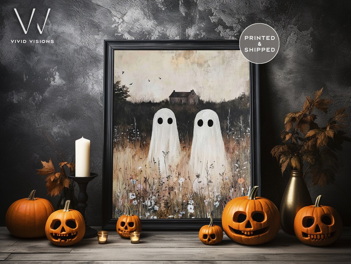 Ghost Pair In A Wildflower Field Poster Rustic Autumn Halloween Decor - Image 4