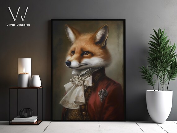 Red Fox Burgundy Coat Lace Cravat Elegant Aristocrat Portrait Poster