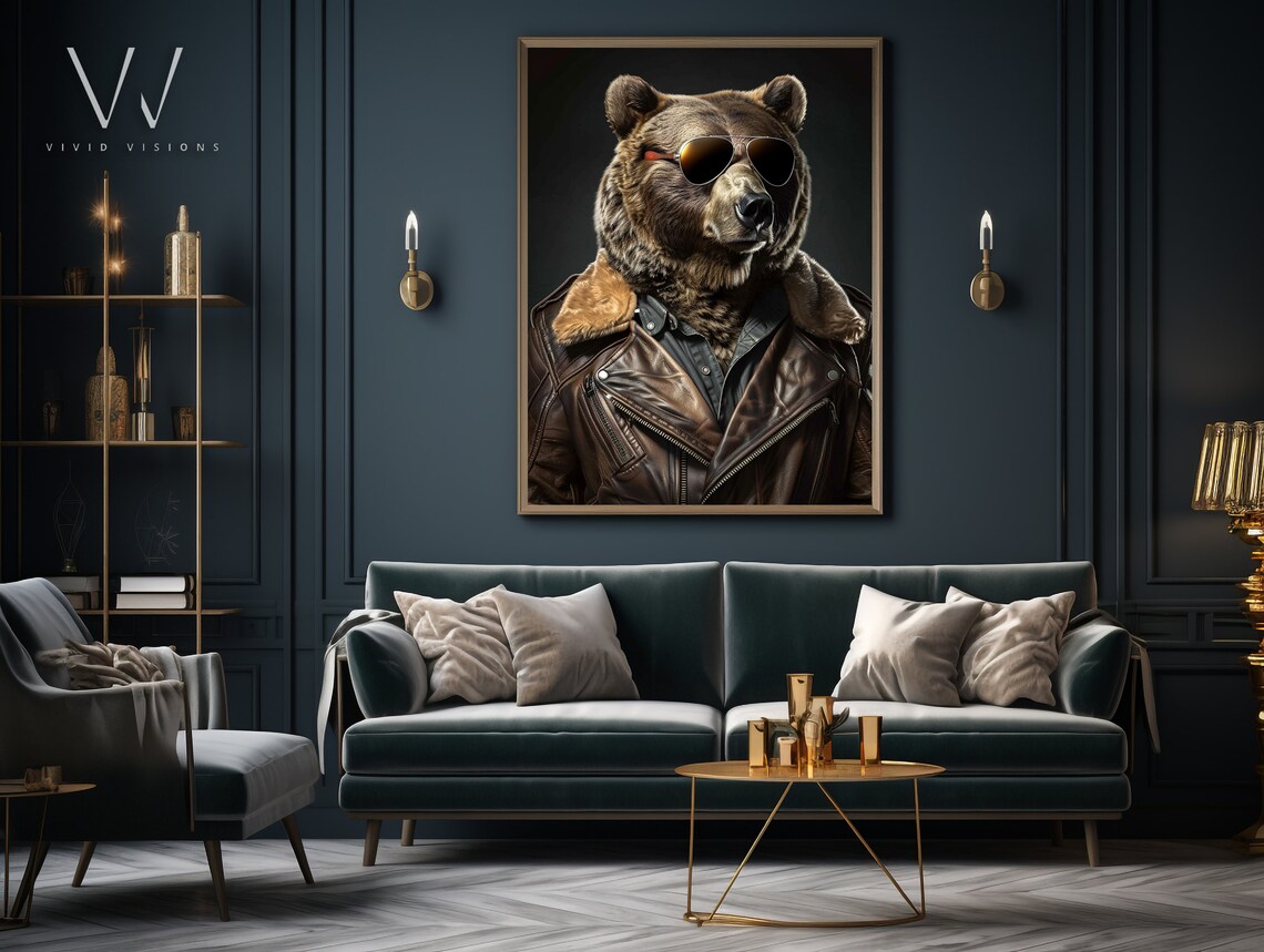 Modern Bear Portrait in Sunglasses, Vintage Style Art Print - Image 4
