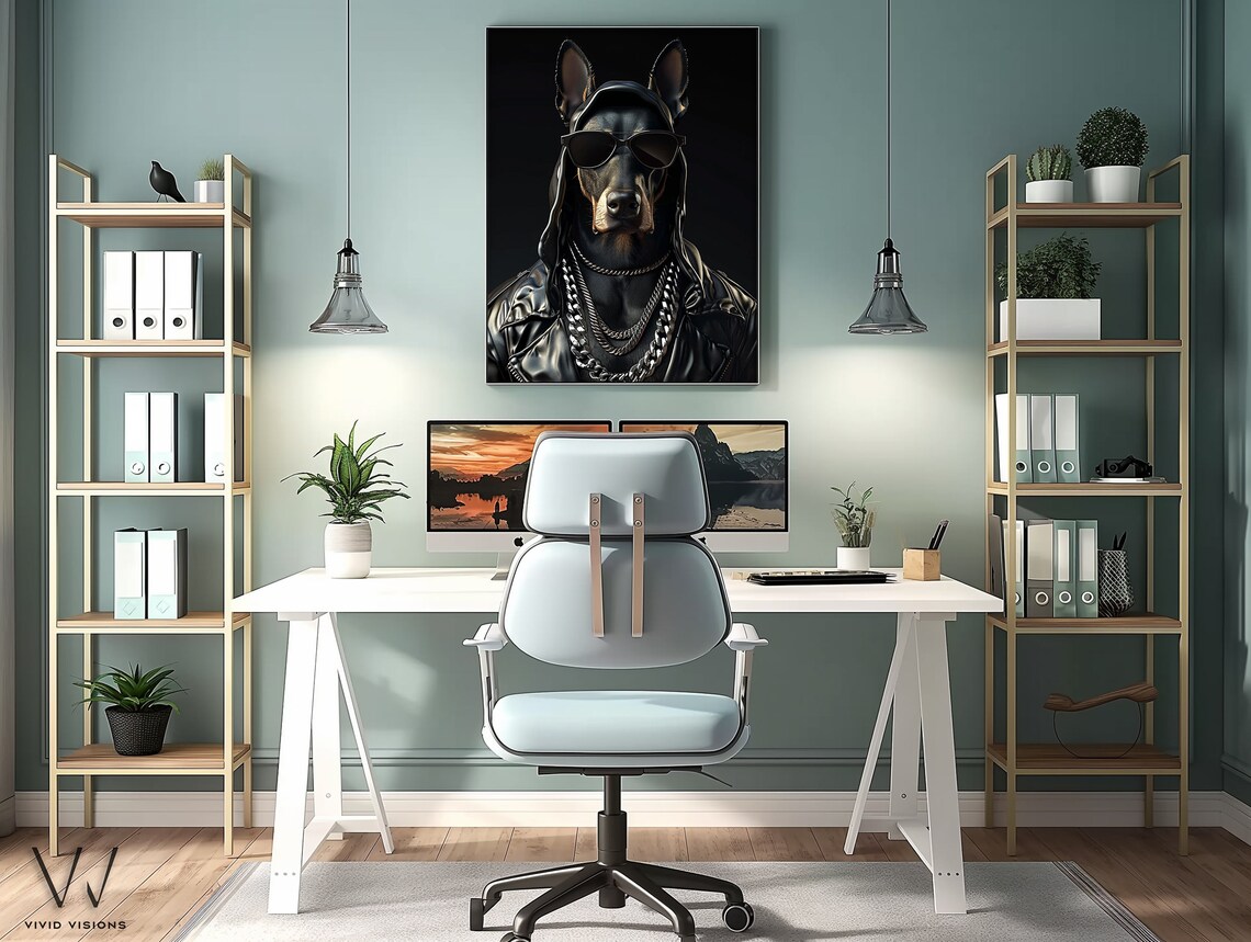 Edgy Doberman in Leather Jacket, Modern Animal Art - Image 3