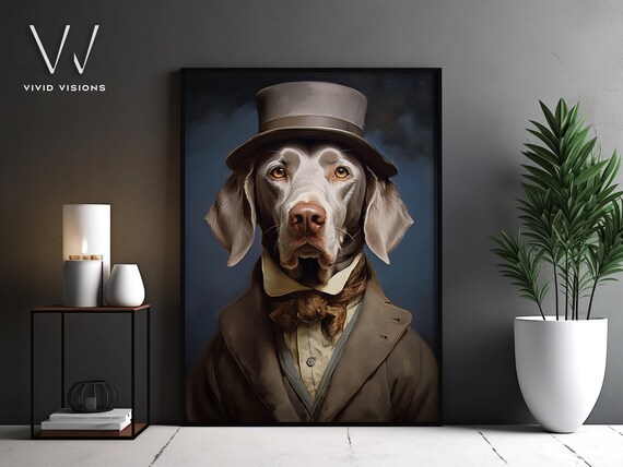 Weimaraner in Top Hat Brown Bow Tie Victorian Portrait Poster