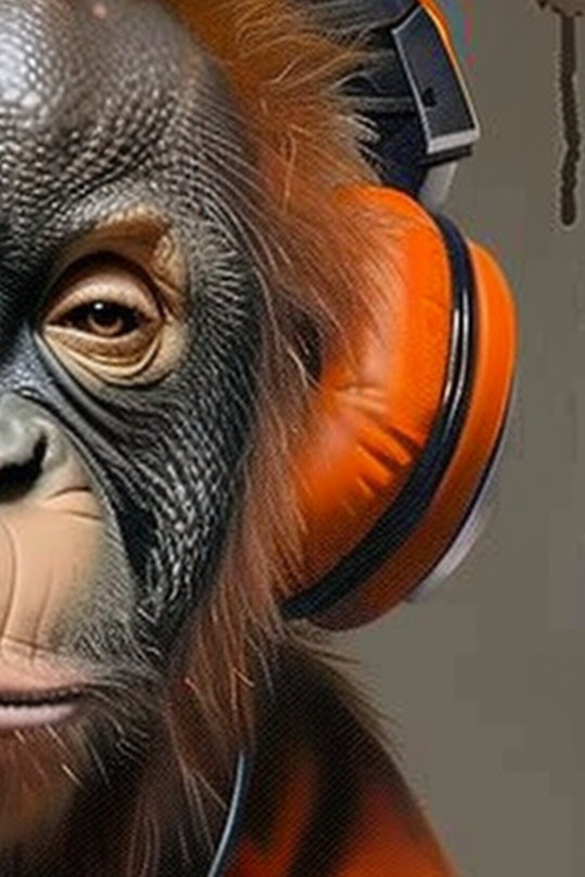 Orangutan with Orange Headphones Modern Music Animal Portrait Poster - Image 2