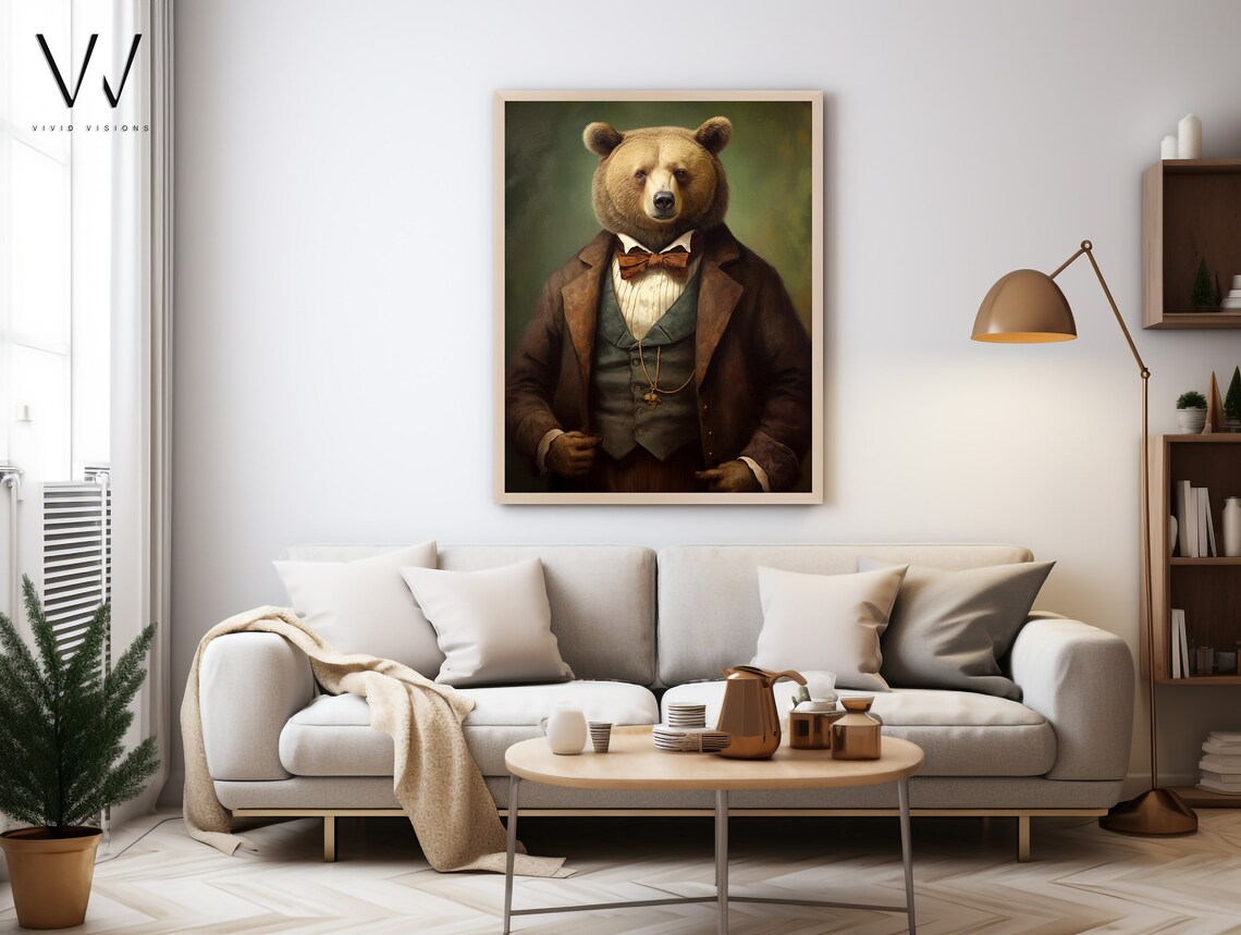 Brown Bear in Suit Victorian Gentleman Animal Portrait Poster - Image 3