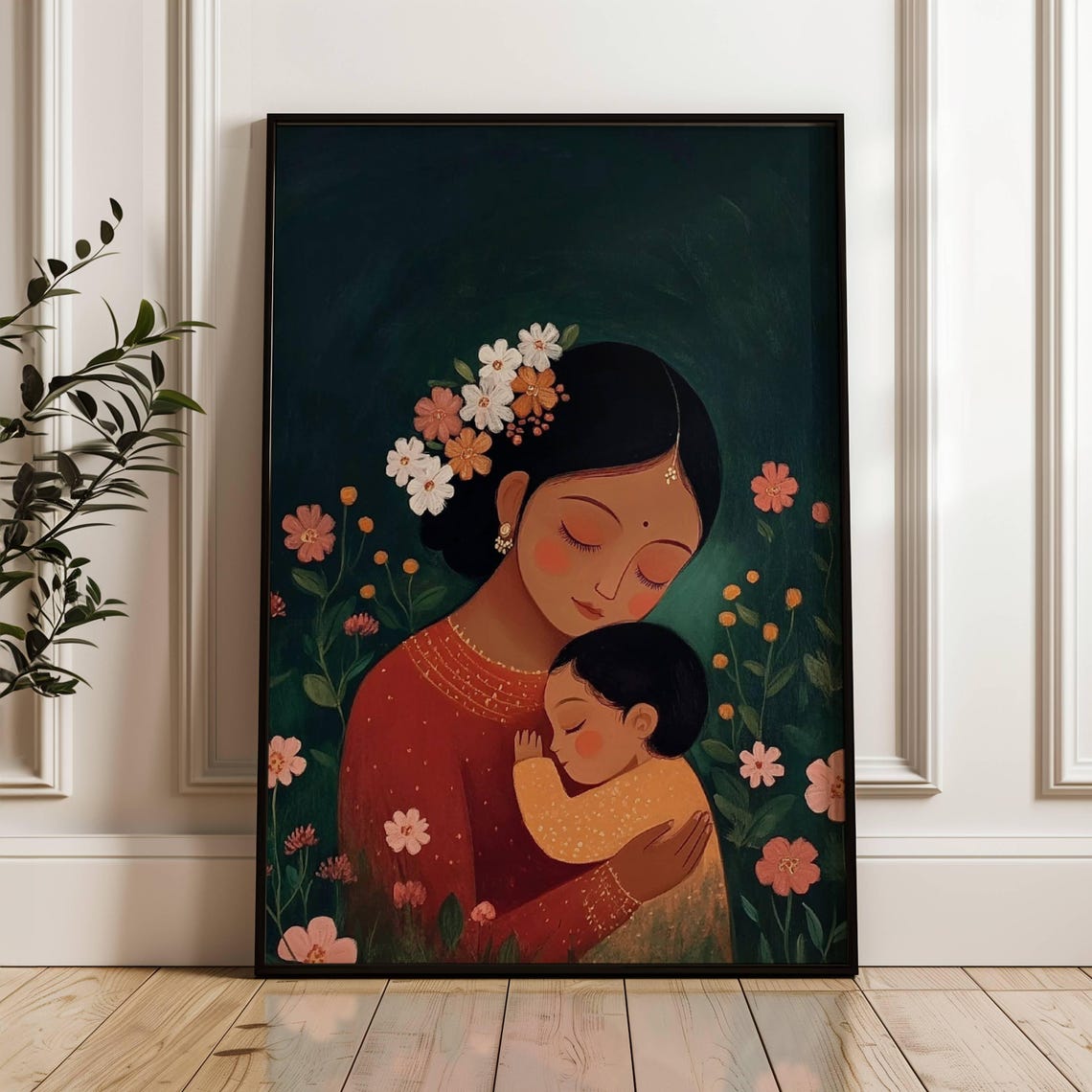 Motherhood Wall Art Mother Child Art Print South Asian Art Indian Mom Gift Kids Room Art Desi Art Indian Art Mom To Be Gift First Baby Art - Image 4