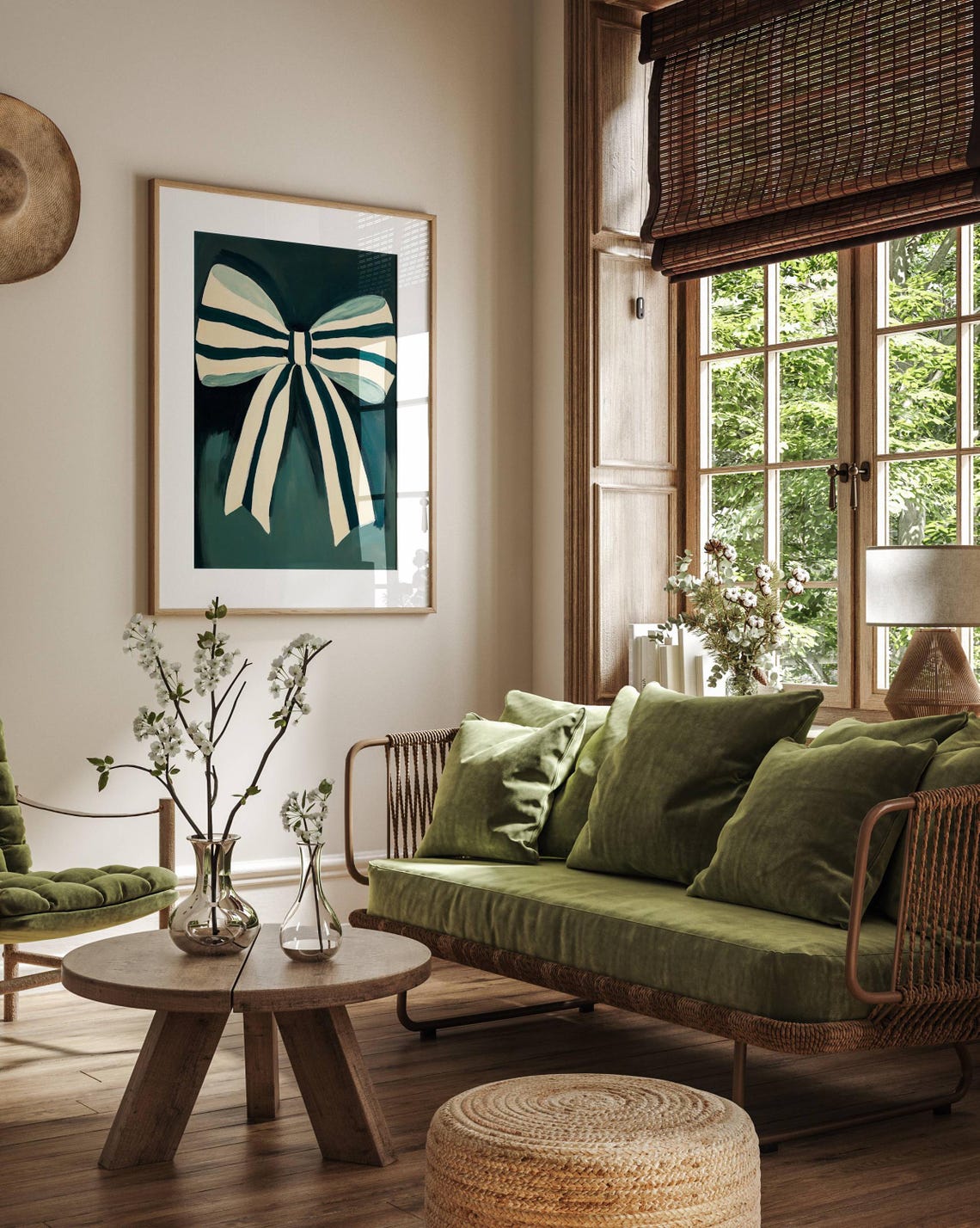 Emerald Green Striped Bow Painting Minimalist Preppy Chic Decor Poster - Image 4