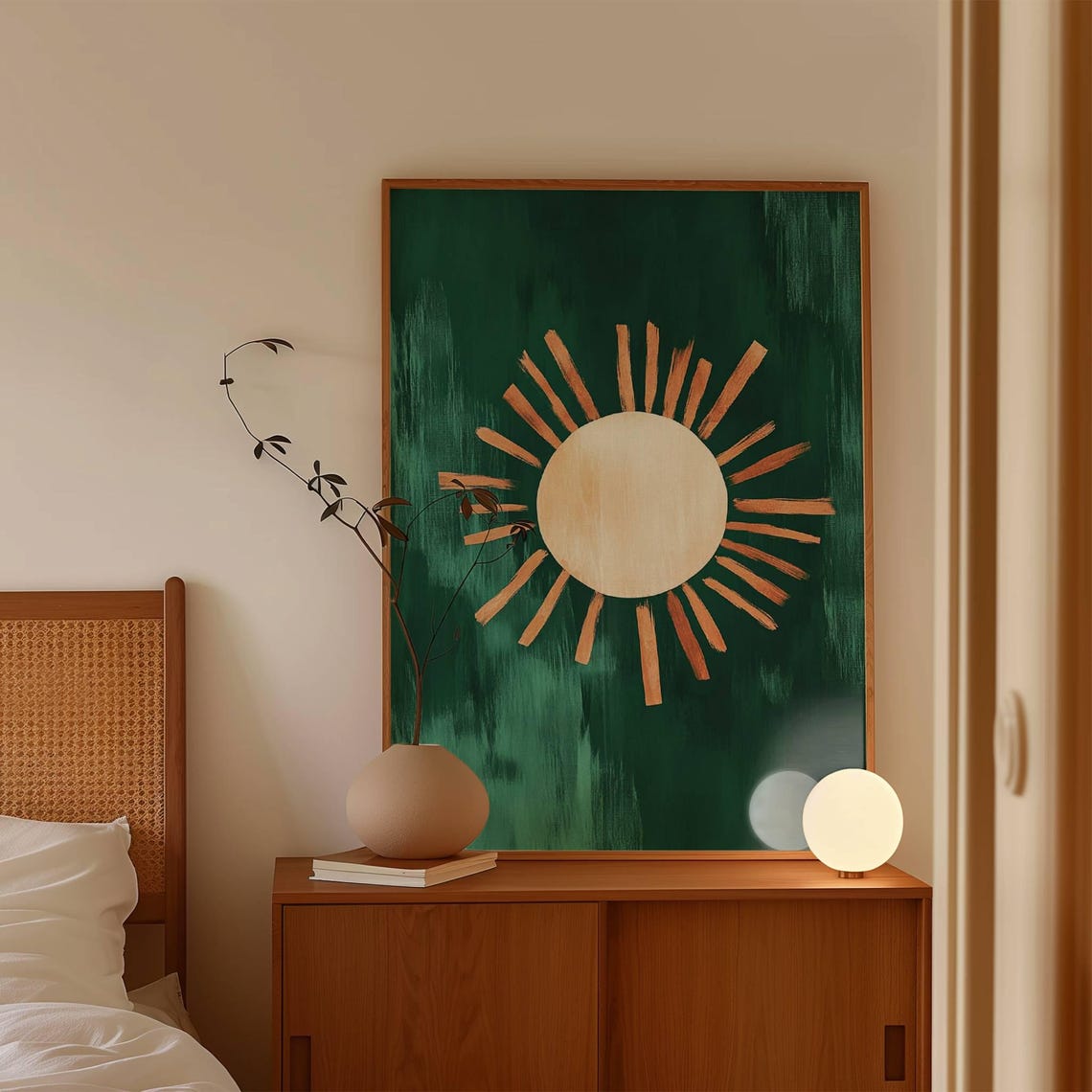 Abstract Sunburst Gold Rays Emerald Green Nursery Art Poster - Image 4