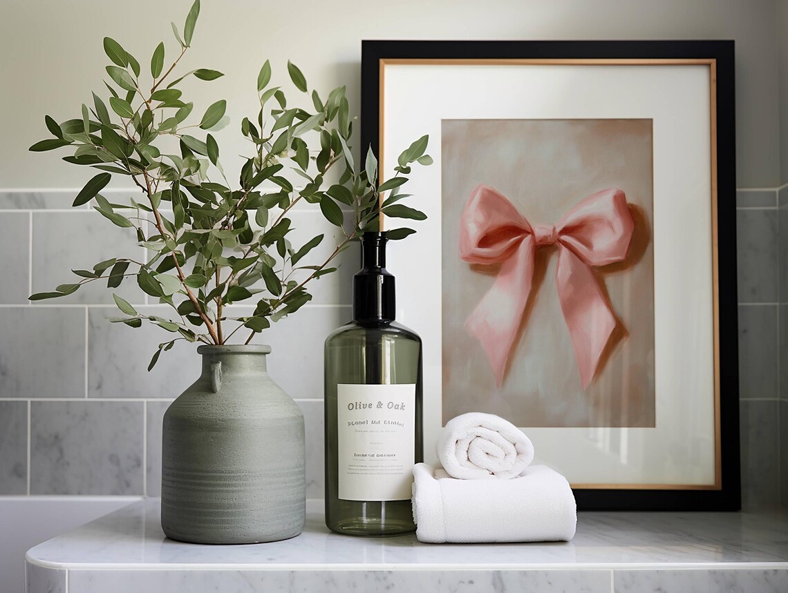 Pink Satin Bow Painting Coquette Nursery Wall Decor Art Poster - Image 2