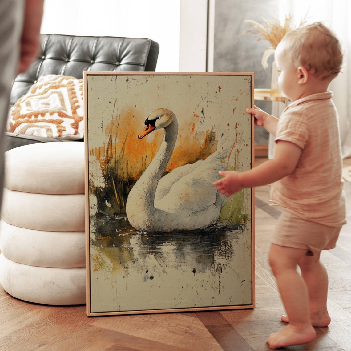Elegant White Swan Lake Watercolor Neutral Nursery Decor Poster - Image 2
