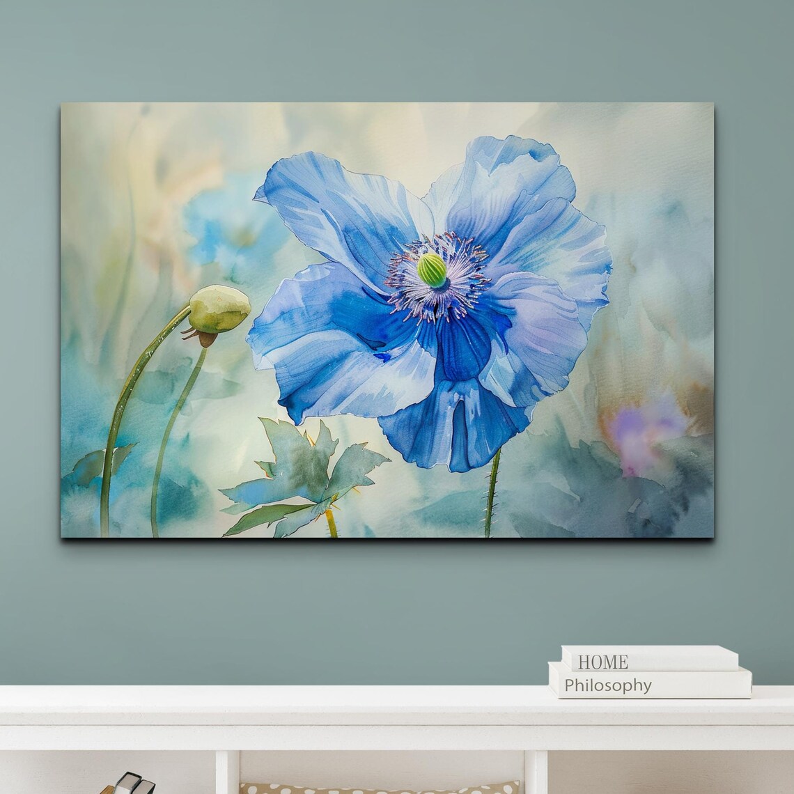 Blue Himalayan Poppy Watercolor Bloom Square Botanical Poster