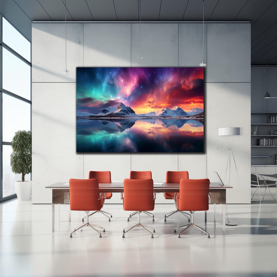 Northern Lights Snowy Mountains Lake Reflection Vivid Aurora Poster - Image 2