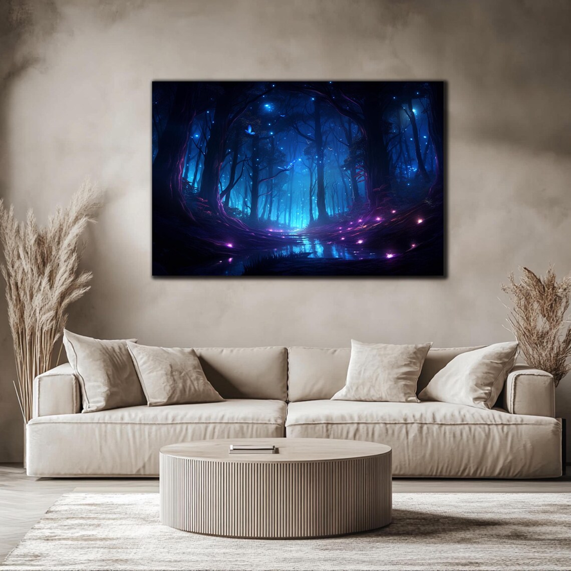 Fireflies Illuminate Forest Tempered Glass Wall Art Fantasy Neon Wall Decor Psychedelic Glowing Forest Glass Art Optical Illusion Artwork - Image 4