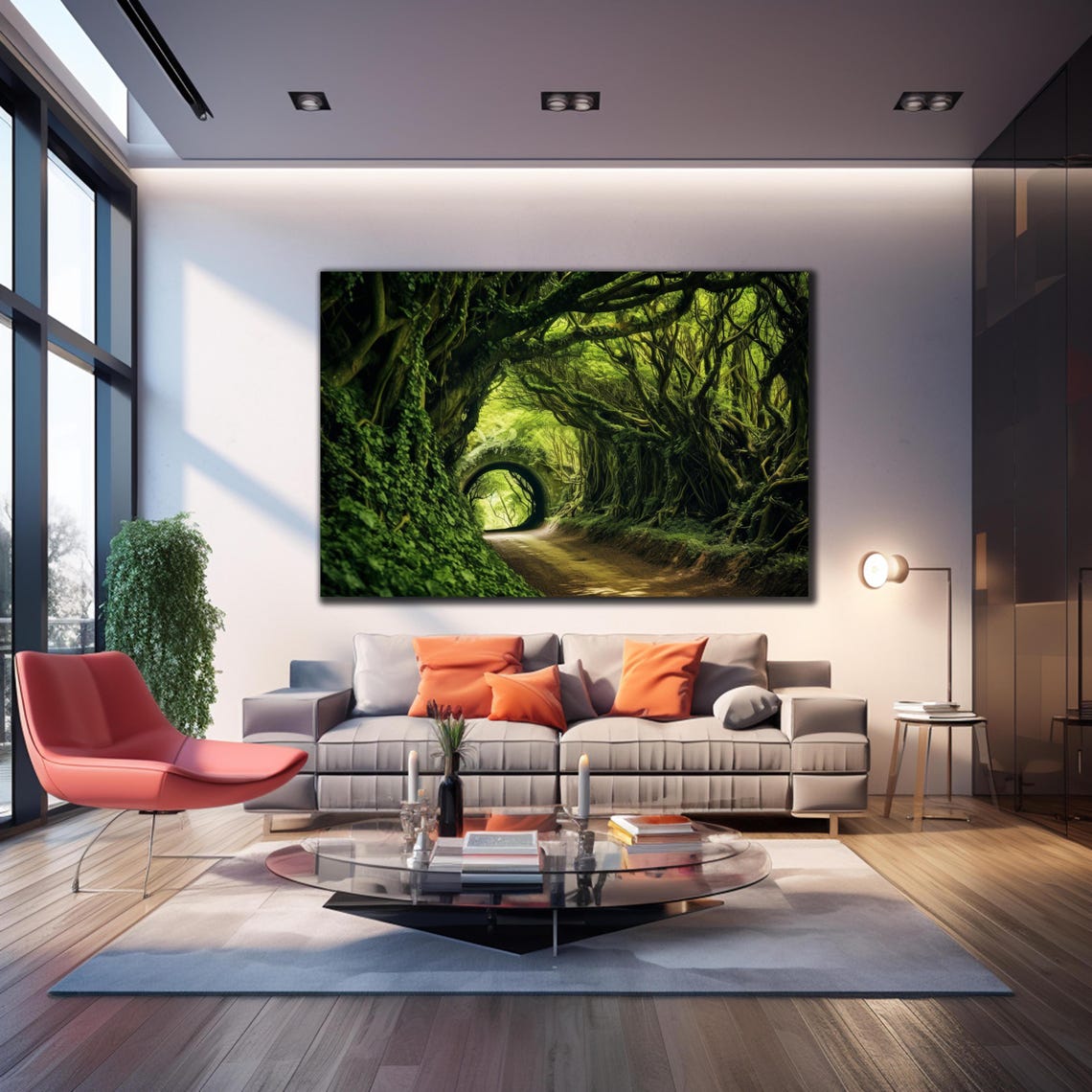 Enchanted Tree Tunnel Stone Arch Lush Green Forest Pathway Wall Poster - Image 3