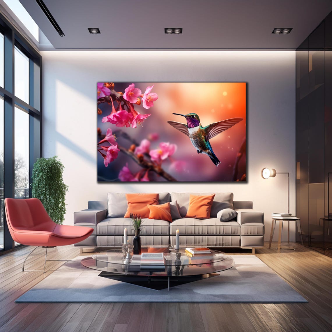 Purple Throated Hummingbird Pink Blossom Flight Springtime Poster - Image 3