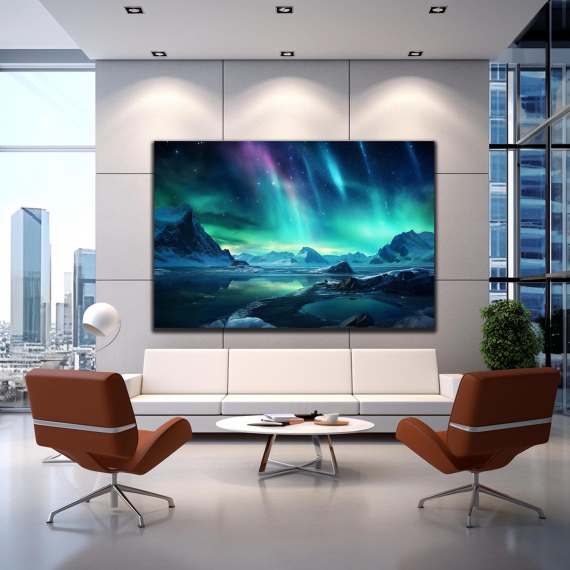 Aurora Borealis Icy Shoreline Starry Night Sky Mountain Vista Poster - Image 3