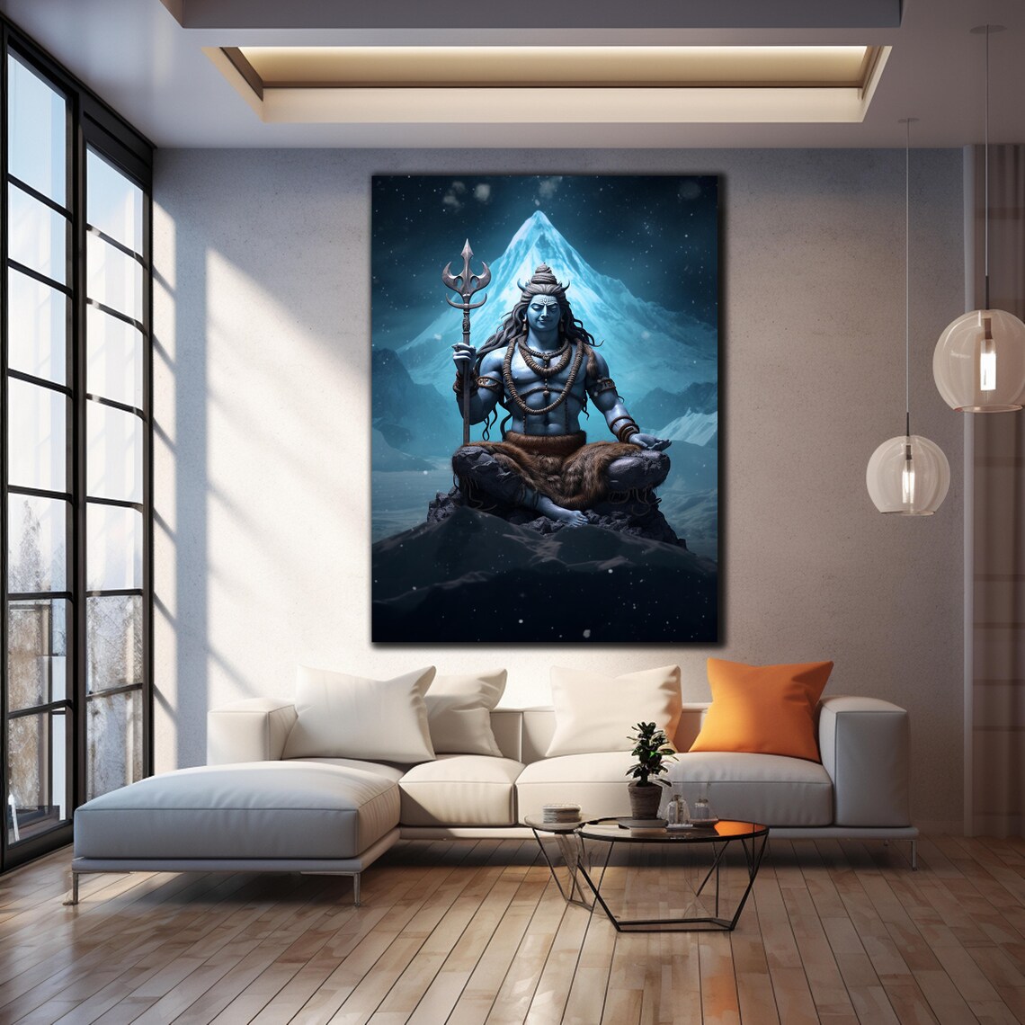 Lord Shiva Trident Snowy Mountain Night Stars Hindu Wall Art Poster - Image 3